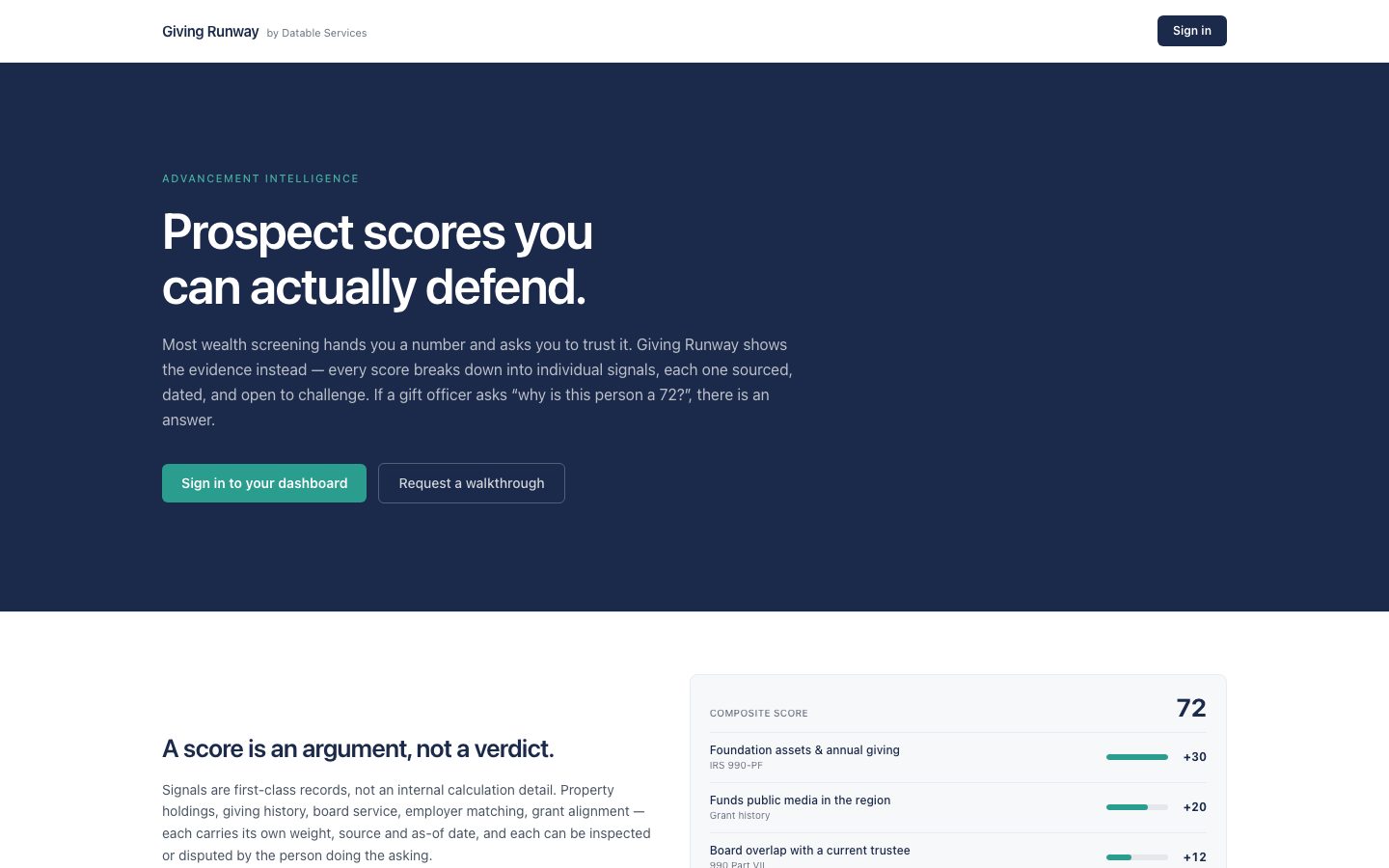 Giving Runway homepage