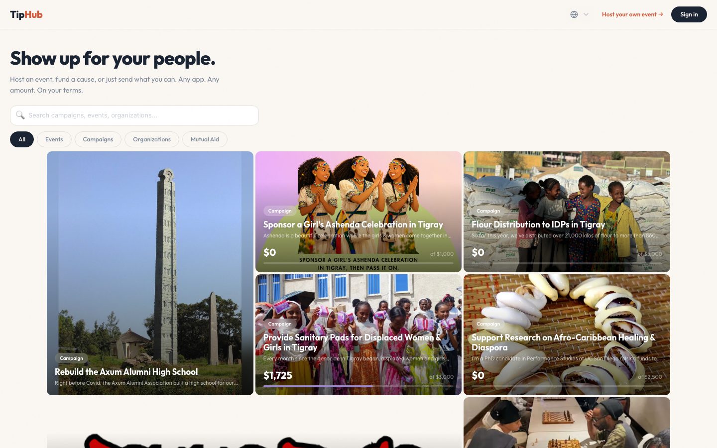 TipHub homepage